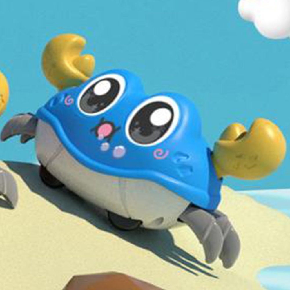 Pongnas Interactive Pull Back Crawling Crab Toy for Toddlers Red Tummy Time Learning & Safe Developmental Play (Blue)