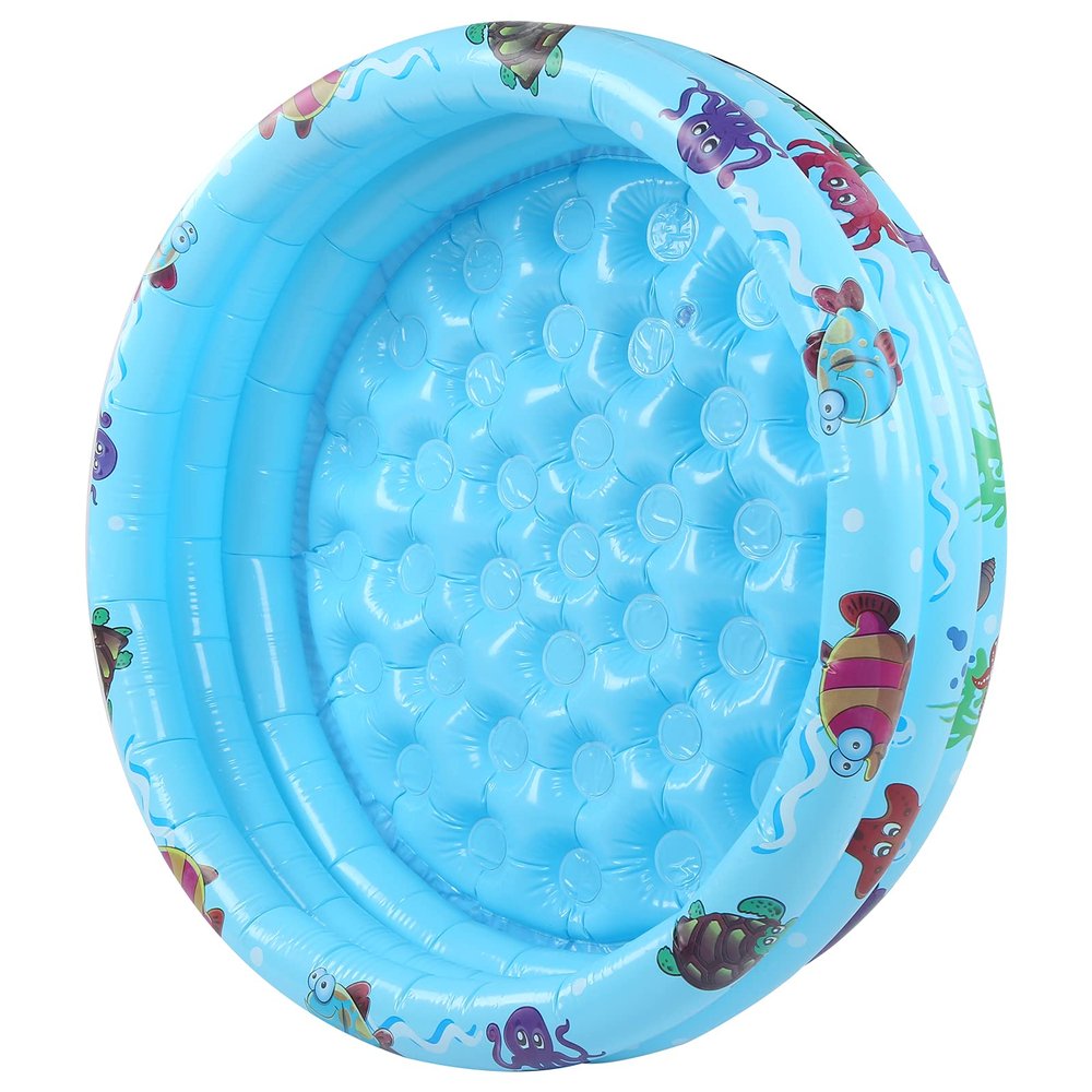 120cm Round Inflatable Kids Swimming Pool Blue Portable Play Pool for Safe Indoor Outdoor Easy Setup Drain