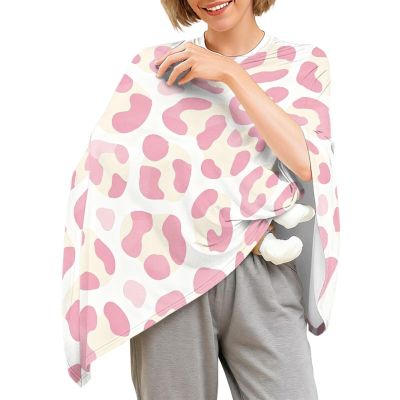 Goronwyfloyd Pink Cow Print Nursing Cover for Breastfeeding,Full Coverage Nursing Poncho, Soft Breathable Breastfeeding Cover up Multi-use Breast Feeding Essentials