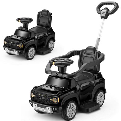 First Ride On 3-in-1 Toddler Push Car, Licensed Ford Bronco Raptor Kids Push Car for Toddlers 1-3 w/Handle, Safety Rails, Music and Horn, Toddler Ride on Toy for Boys, Stroller Substitute (Black)