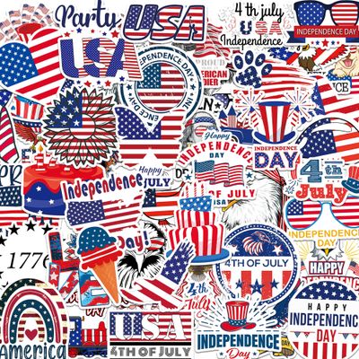 DETICKERS 4th of July Stickers 50 PCS Waterproof Independence Day Vinyl Stickers Patriotic Independence Day Gifts for Adults