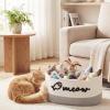 Yiyiring Cat Toy Basket with Cat Ear Handles, 19.5 x 11 x 9 in Woven Cats Toy Bin, Large Two-tone Cotton Rope Storage Box, Meow Words Organizer for Toys, Blankets, Home Decor (White, Gray) view 2