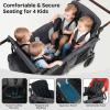 BABY JOY Wagon Stroller for 4 Kids, Foldable Stroller Wagon with Removable Canopy, Adjustable Handle, Snack Tray, Parent Organizer, 5-Point Safety Harness, Convertible Diaper Bag/Changing Pad (Gray) view 2