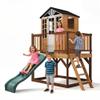 Fansafurn 9-in-1 Outdoor Playhouse with Slide & Sandbox - Natural Fir Playset for Kids Ages 3-10, Includes Play Kitchen, Growth Chart & Safety Rails view 1