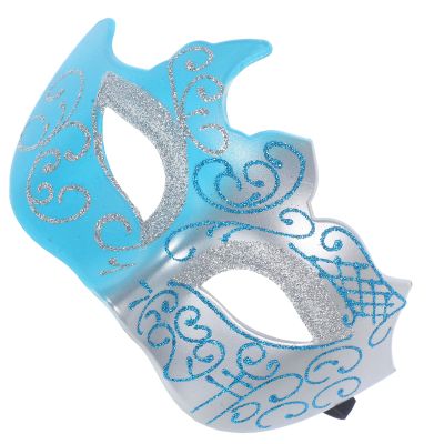 GETAJGHSD Masquerade Half Face Mask Silver Blue with Gold Glitter, Halloween Cosplay Party Mask Prop for Men and Women, Decorative Carnival Dress-up Accessory