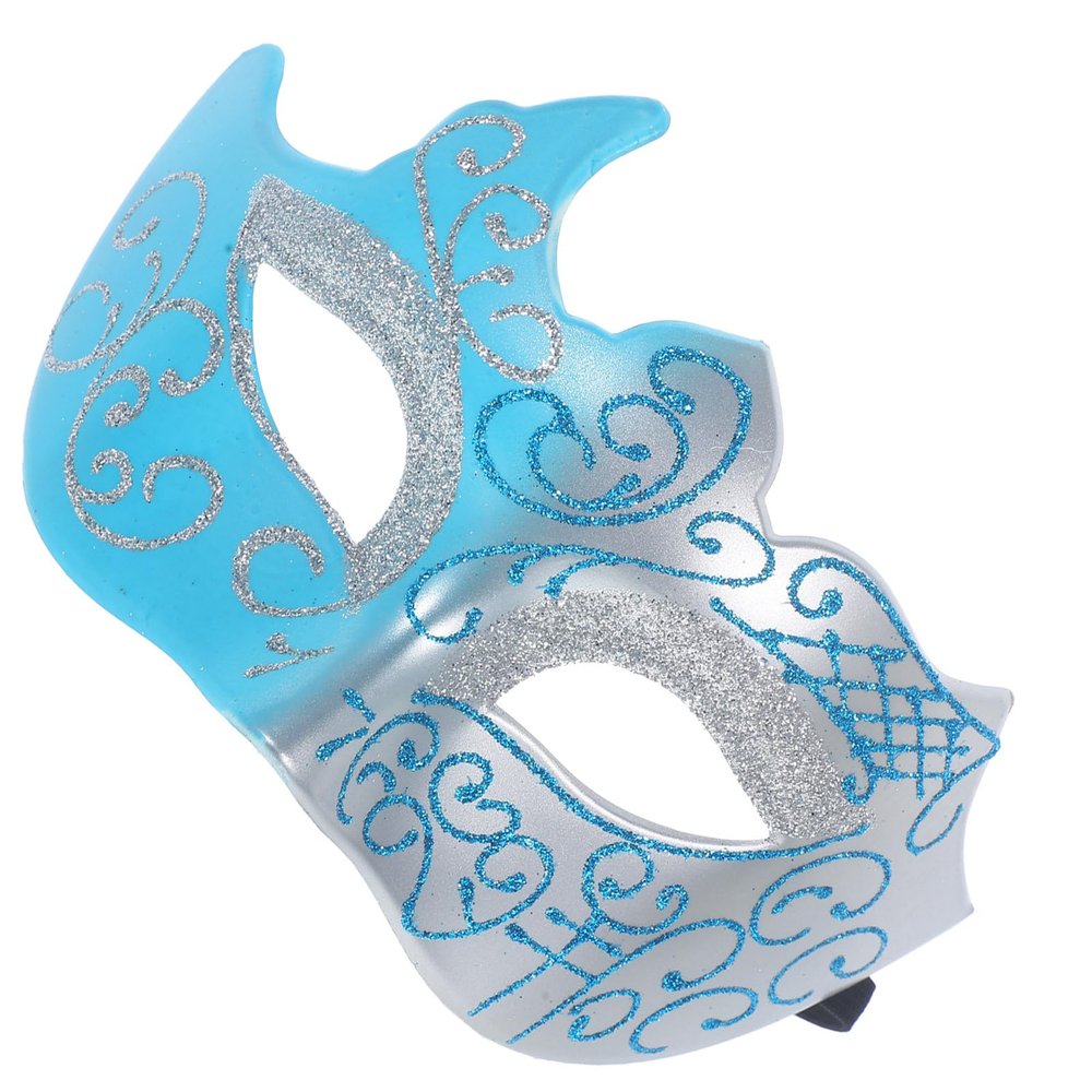 GETAJGHSD Masquerade Half Face Mask Silver Blue with Gold Glitter, Halloween Cosplay Party Mask Prop for Men and Women, Decorative Carnival Dress-up Accessory