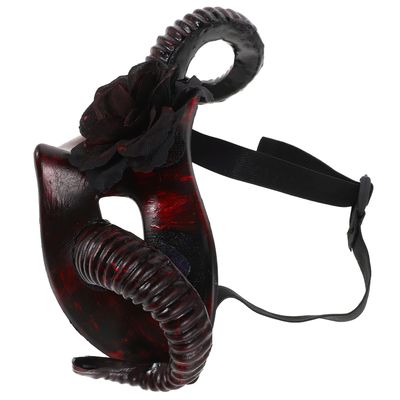 BESPORTBLE Halloween Red Horn Mask with Floral Detachable Design, Scary Half Face Bull Cosplay Headgear for Men, Masquerade Party and Costume Play