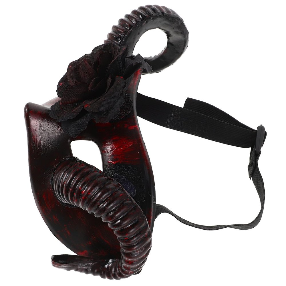 BESPORTBLE Halloween Red Horn Mask with Floral Detachable Design, Scary Half Face Bull Cosplay Headgear for Men, Masquerade Party and Costume Play