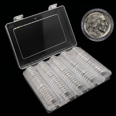 100 Coin Capsule Holders Direct Fit US Nickel 21 mm with Storage Case (21mm)