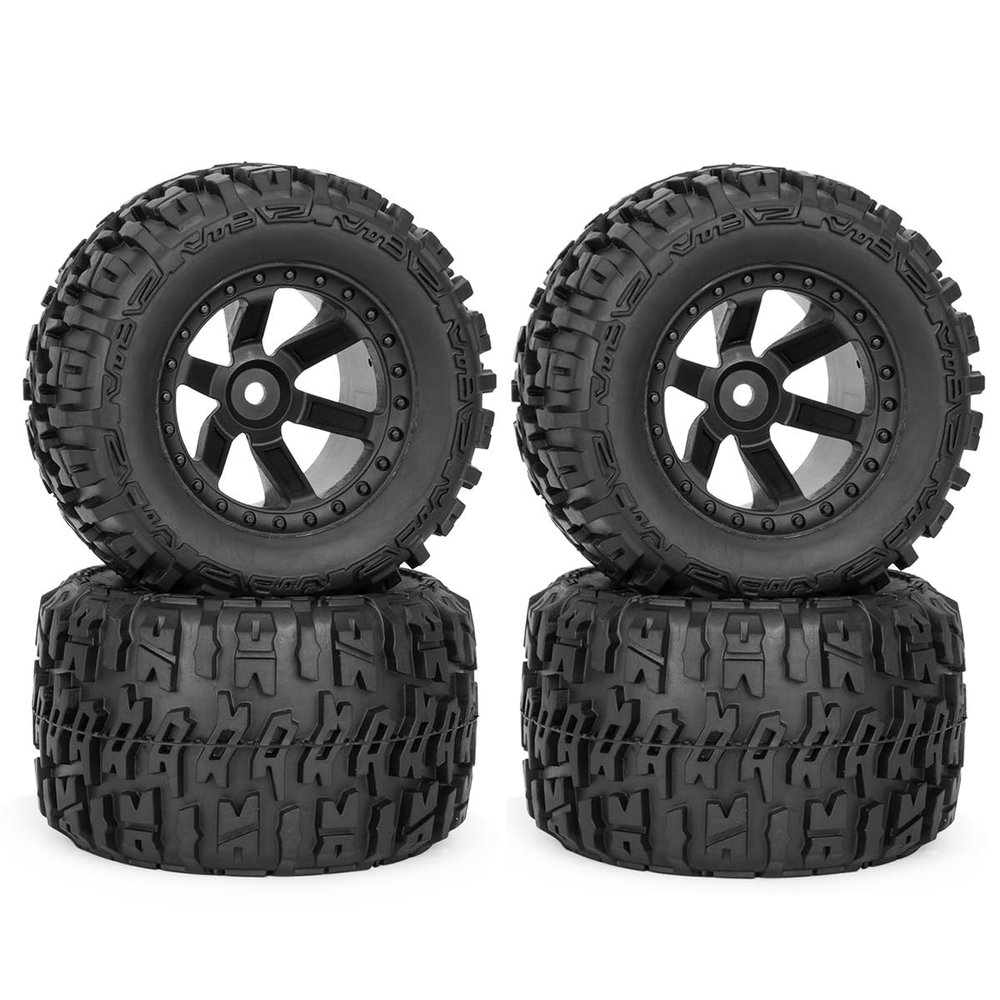 1/10 Scale RC Wheels and Tires Set - 2.8" Truck Tires with 12mm Hex Hubs for Traxxas, Arrma, Redcat Volcano Remote-Controlled car Parts(4pcs)