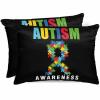 Promumeleft Cartoon Autism Pillow Cases Standard Size Set of 2, Lumbar Pillow Covers, Abstract Awareness Colorful Blocks Modern Satin Pillowcases with Zipper for Hair/Skin, 20x26 Inches view 1