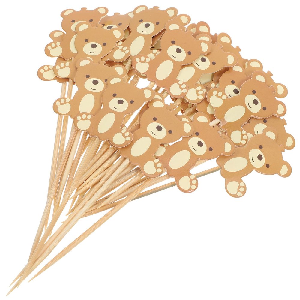 Ipetboom Bear Cake Toppers and Cupcake Picks, 50pcs Non-edible Food Picks for Shower Party Dessert Decorations, Bear Themed Birthday Supplies for Boys