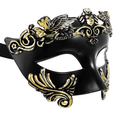 Abaodam Halloween Warrior Half Face Mask for Men Roman Greek Style Black Gold for Halloween Party Carnival Cosplay