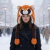 Animal Winter Hats for Kids - Raccoon Plush Headwear | Cute Animal Ear Hat, Warm Hat for Girls Teens Cosplay Costume Outdoor Cold Weather Holiday Party Daily Use Gatherings view 4