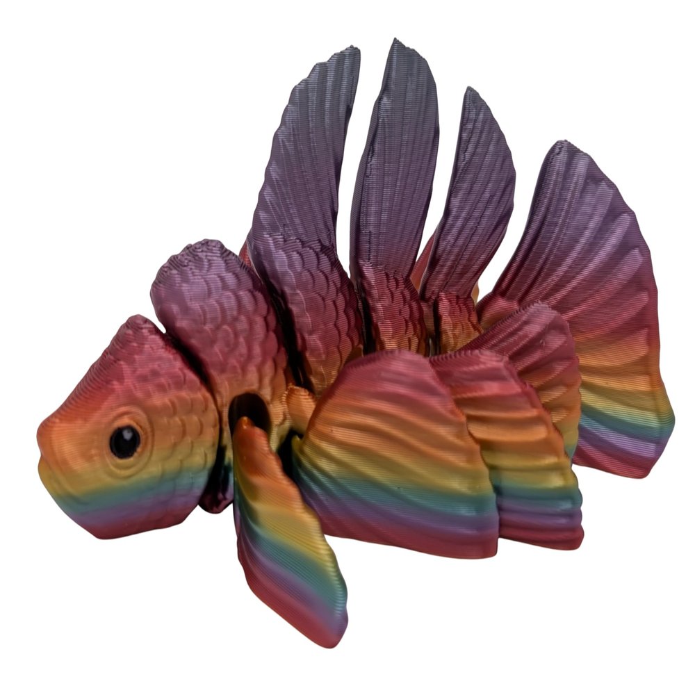 3D MENAGERIE 3D Printed Articulated Betta Fish - Gift Fidget Toy (Rainbow)