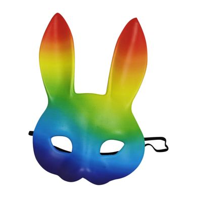 ARTIBETTER 3d Rainbow Bunny Mask Pu Leather Carnival Costume Mask for Women, Halloween Festival Prop, Cosplay Masquerade Accessory
