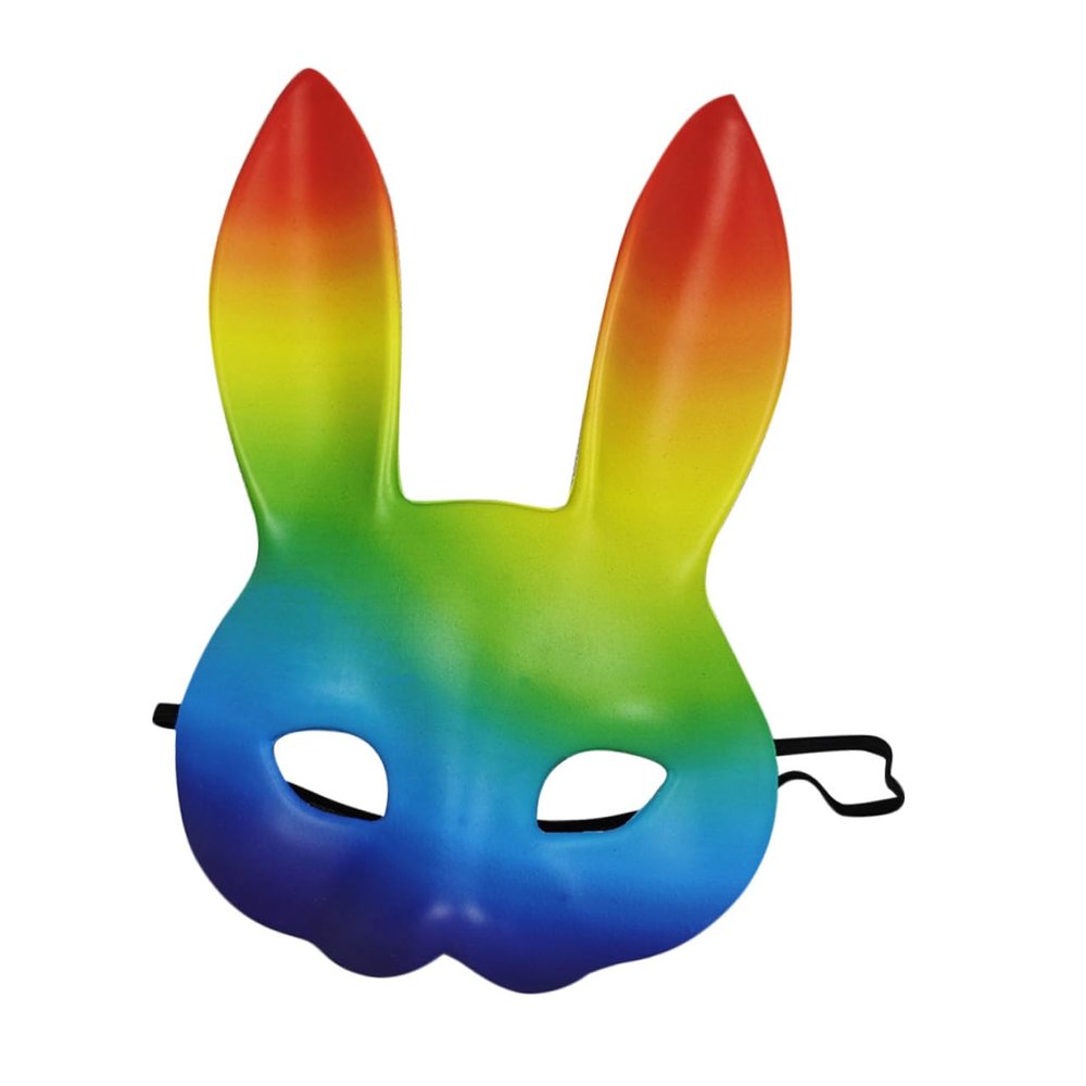 ARTIBETTER 3d Rainbow Bunny Mask Pu Leather Carnival Costume Mask for Women, Halloween Festival Prop, Cosplay Masquerade Accessory