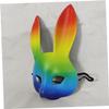 ARTIBETTER 3d Rainbow Bunny Mask Pu Leather Carnival Costume Mask for Women, Halloween Festival Prop, Cosplay Masquerade Accessory view 4