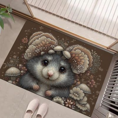 Creative Ideas Door Mat 20" x 32" Entryway Rug Machine Washable Non Slip Cute Little Mouse Doormat Soft Small Rug Low-Pile Thin Carpet for Kitchen Bedroom Bathroom, Burnt Orange