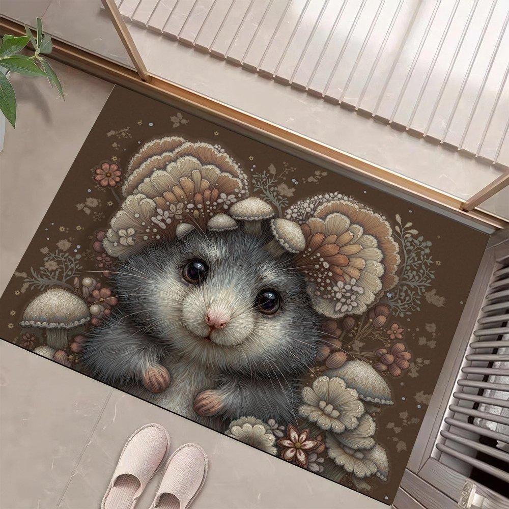 Creative Ideas Door Mat 20" x 32" Entryway Rug Machine Washable Non Slip Cute Little Mouse Doormat Soft Small Rug Low-Pile Thin Carpet for Kitchen Bedroom Bathroom, Burnt Orange