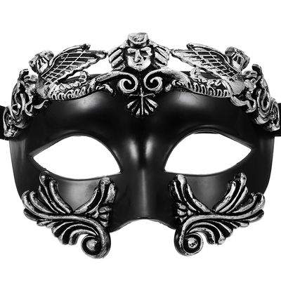 BESTonZON Halloween Warrior Half-face Mask Black Silver Decorative Cosplay Mask for Men Outdoor Party Halloween Costume Prop