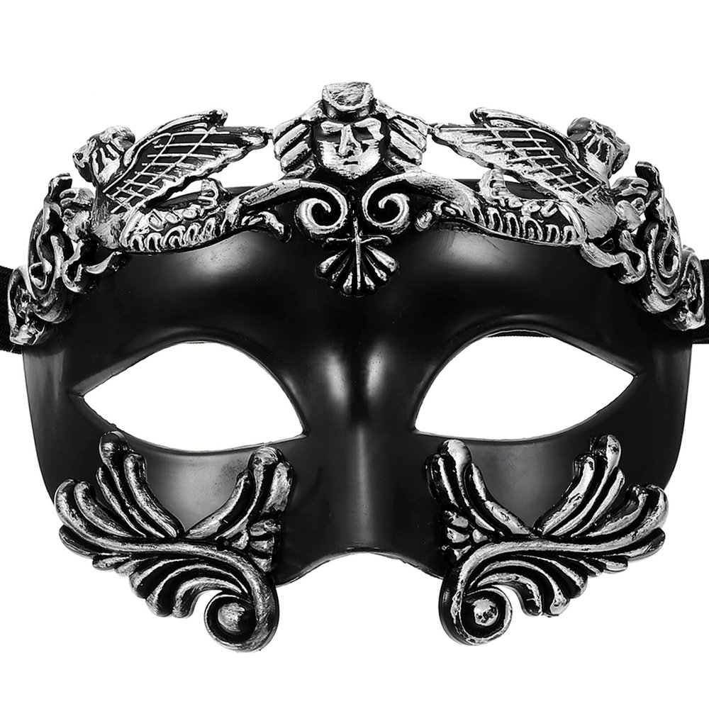 BESTonZON Halloween Warrior Half-face Mask Black Silver Decorative Cosplay Mask for Men Outdoor Party Halloween Costume Prop