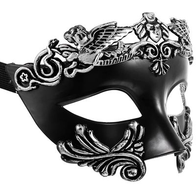 ARTIBETTER Halloween Roman Warrior Half-face Mask Black Silver, Egypt Style Cosplay Photo Prop for Men, Unique Halloween Party Costume Accessory