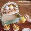Asixxsix 21PCS Pretend Tea Party Set, Wood and Plastic Wood Tea Set Toy Double Deck Dessert Rack Realistic Afternoon Party Toy Parent Child Activities for Boys Girls view 3