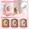Costzon Kids Hair Salon Play Set with LED Lighted Mirror, Wooden Pretend Hair Salon Station w/Swivel Barber Chair & Rolling Cart, 10 Accessories Included, Makeup Vanity Set for 3-7 Years Old Children view 2