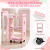 Costzon Kids Hair Salon Play Set with LED Lighted Mirror, Wooden Pretend Hair Salon Station w/Swivel Barber Chair & Rolling Cart, 10 Accessories Included, Makeup Vanity Set for 3-7 Years Old Children view 4