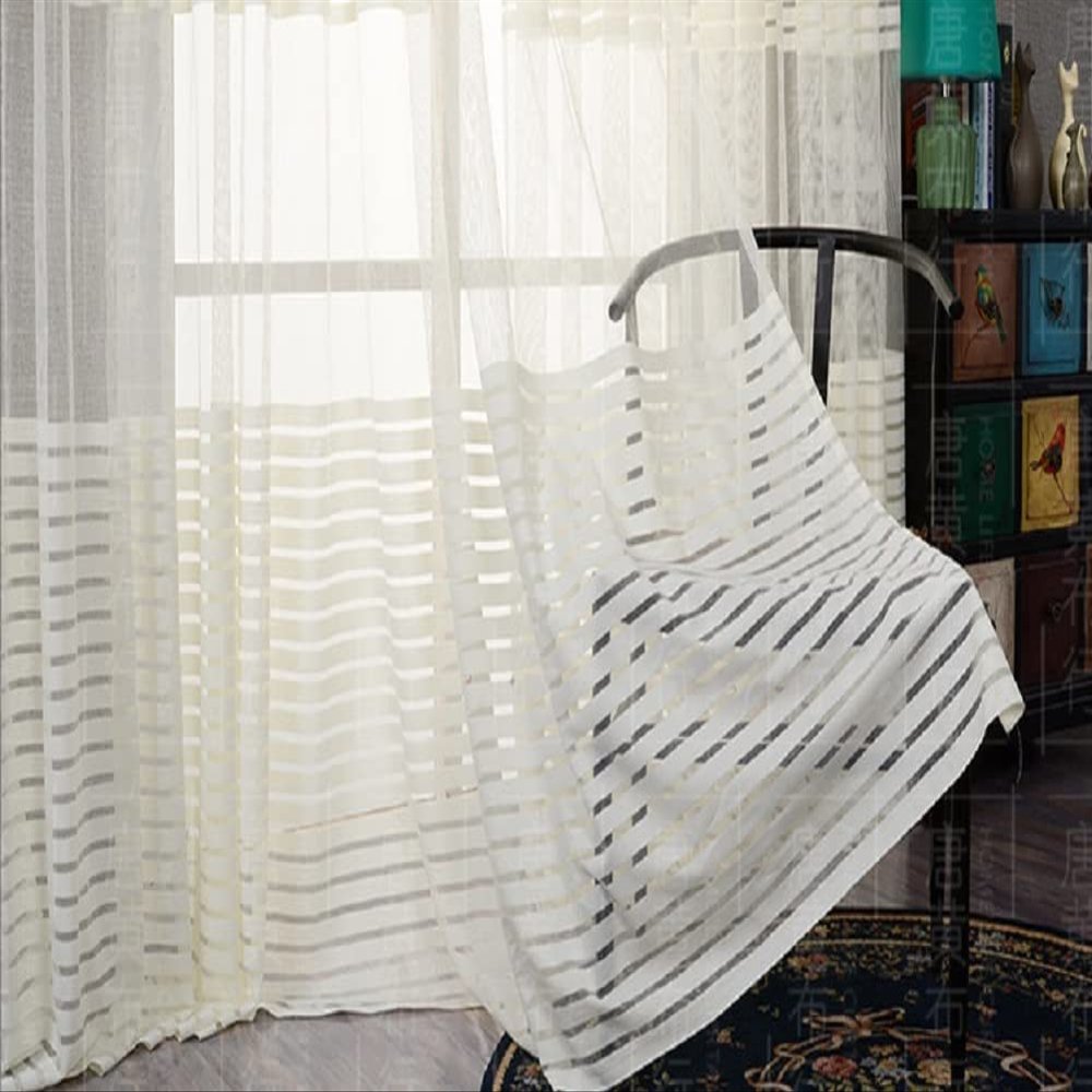 Iuokuby Yellow High Grade Striped Velvet All Match Breathable 52 Wide Window Treatments Sheer Curtains Rod Pocket Top for Living Kids Nursery Room Bedroom