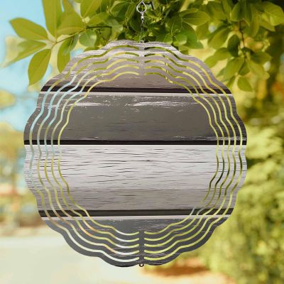 Wind Spinners for Yard Garden, Vintage Antique Wood Board 3D Stainless Steel Round Hanging Spinners Indoor Outdoor Kinetic Yard Art,12 Inch, Farmhouse Dark Grey Board