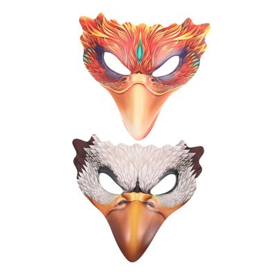 ARTIBETTER 2pcs Animal Costume Party Half-face Masks for Women, White Bird and Fiery Pu Leather Masks for Halloween Carnival Masquerade Cosplay
