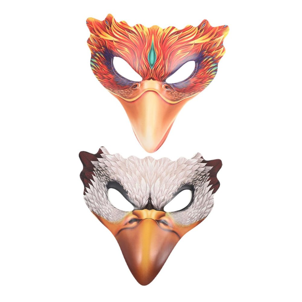 ARTIBETTER 2pcs Animal Costume Party Half-face Masks for Women, White Bird and Fiery Pu Leather Masks for Halloween Carnival Masquerade Cosplay