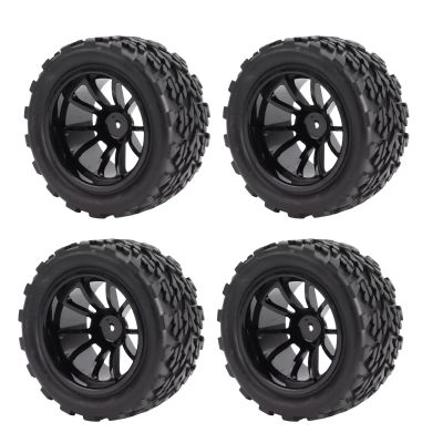 1/10 Scale RC Car Tires, Soft Insert Rubber Tires for Enhanced Performance, RC Truck Wheels Rim Set, 4PCS Black Tires for Off-Road Racing, Hobbyists and Beginners