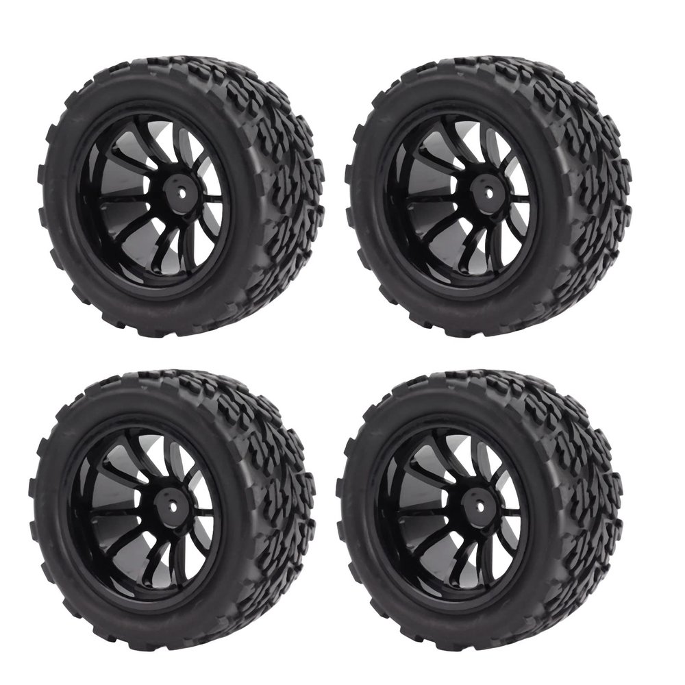 1/10 Scale RC Car Tires, Soft Insert Rubber Tires for Enhanced Performance, RC Truck Wheels Rim Set, 4PCS Black Tires for Off-Road Racing, Hobbyists and Beginners