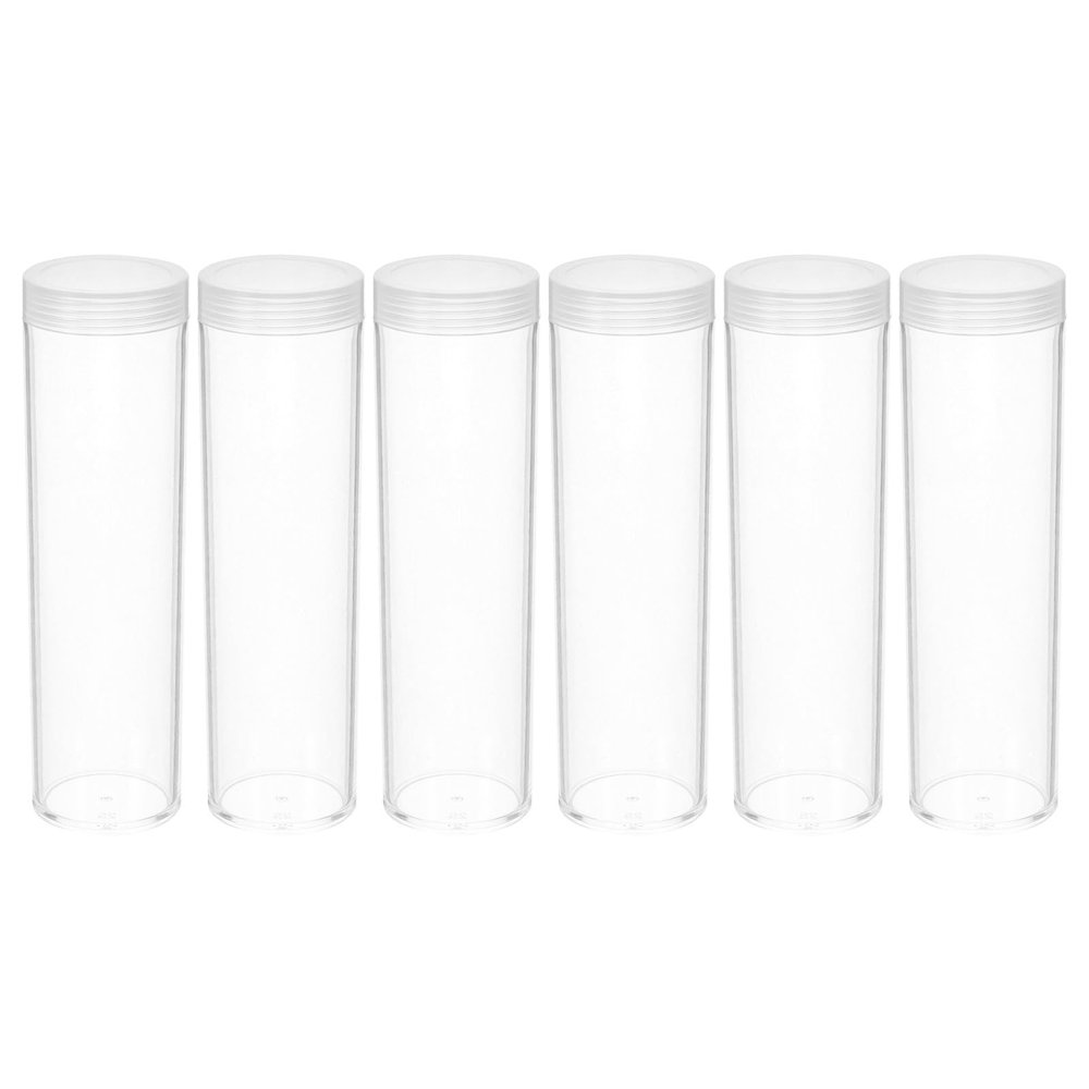 KESYOO Plastic Coin Storage Tube, Diameter 25 mm, Airtight Sealed Lid, 6 Units, Coin Holder for Collection and Secure Organization