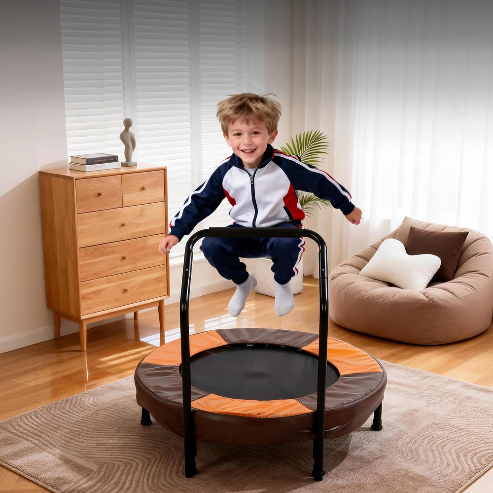 36" Foldable Kids Trampoline with Handle - Indoor/Outdoor Toddler Rebounder for Ages 1-6 - Easy Assembly & Safe Padded Cover (Orange)