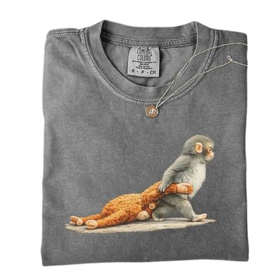 Monkey Punch Graphic Shirt, Baby Monkey Holding Plush Toy Tee, Animal Lover Gift, Cute Trendy Shirt Multicolor