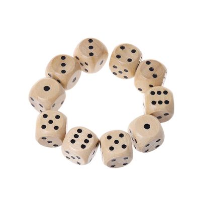 10Pcs / Pack 14mm 0.55In Dices Game Props Educational Toys for Original Wood Color Round Corner Digital Dice Kit Dice Bulk White