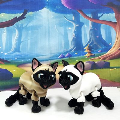 2pcs Articulated 3D Printed Siamese Cat, 6" White Cat with Blue Eyes, Articulated Fidget Toy, Desk Dcor, Display, 3D Printed in USA - ASC001-White/Brown