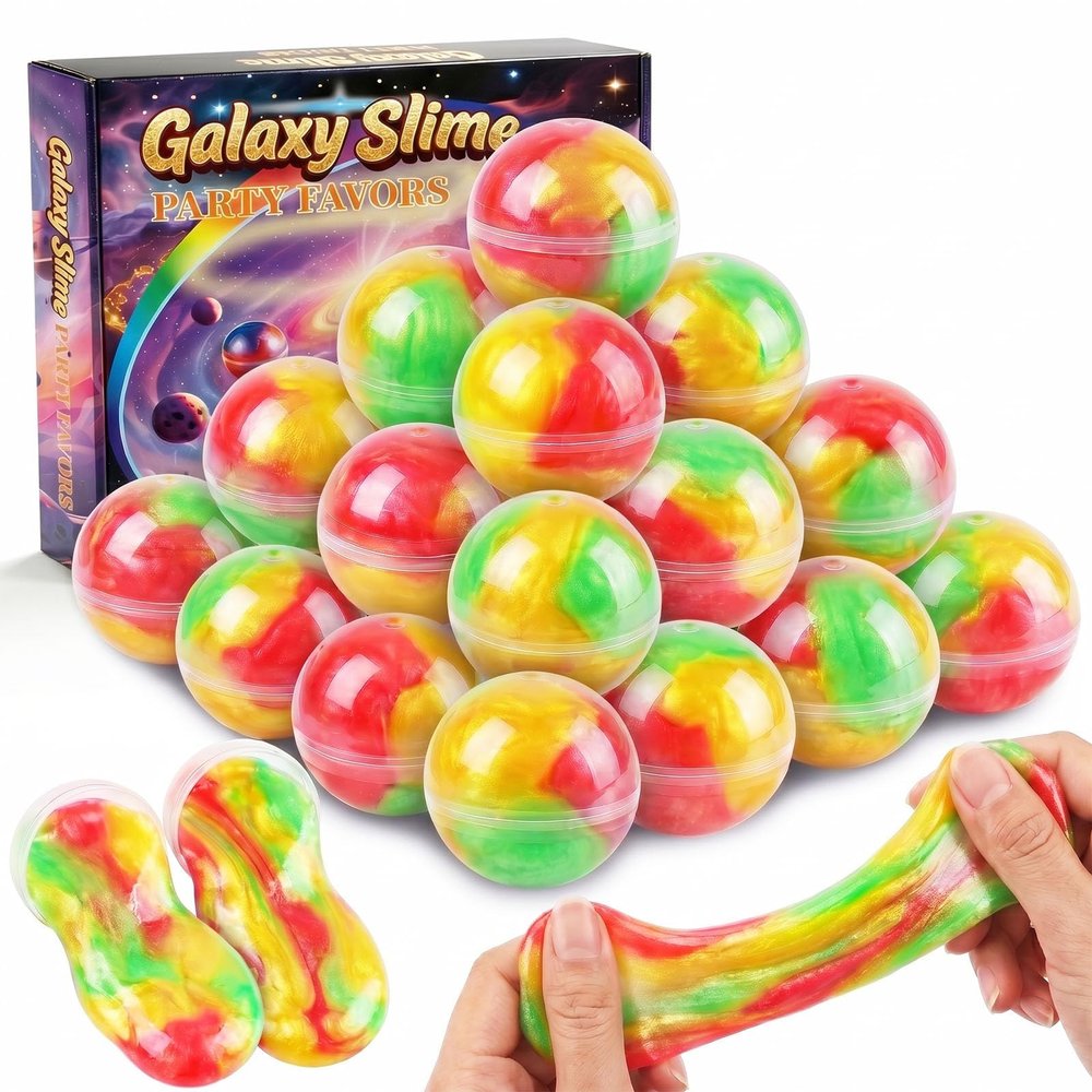 24 Pack Galaxy Slime Balls Party Favors, Colorful Non-Sticky Galaxy Slime, Mess-Free Stress Relief Toys for Boys Girls, Birthday Gifts Classroom Prizes Goodie Bag Stuffers, Ages 3+