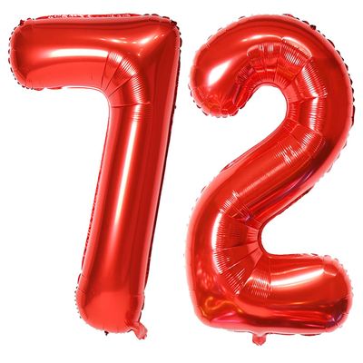 40Inch 72 Balloon Number Red Helium Number 72 Balloon Self-Sealing for Birthday Party Decorations and Anniversary Party Dcor(Red 72)