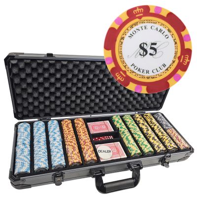 Playzaic Monte Carlo Poker Chip Case - 13.5-gram Heavy Clay Composite Set - Casino Chips for Texas Holdem, Blackjack - Betting Game Accessories (500 ct. Deluxe Vault Case)