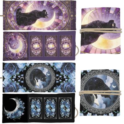 GLOBLELAND 2 Pcs Magical Black Cat Tarot Card Holder Moon Phases Canvas Tarot Bag Jewelry Storage Drawstring Pouches Accessories for Playing Cards and Tarots