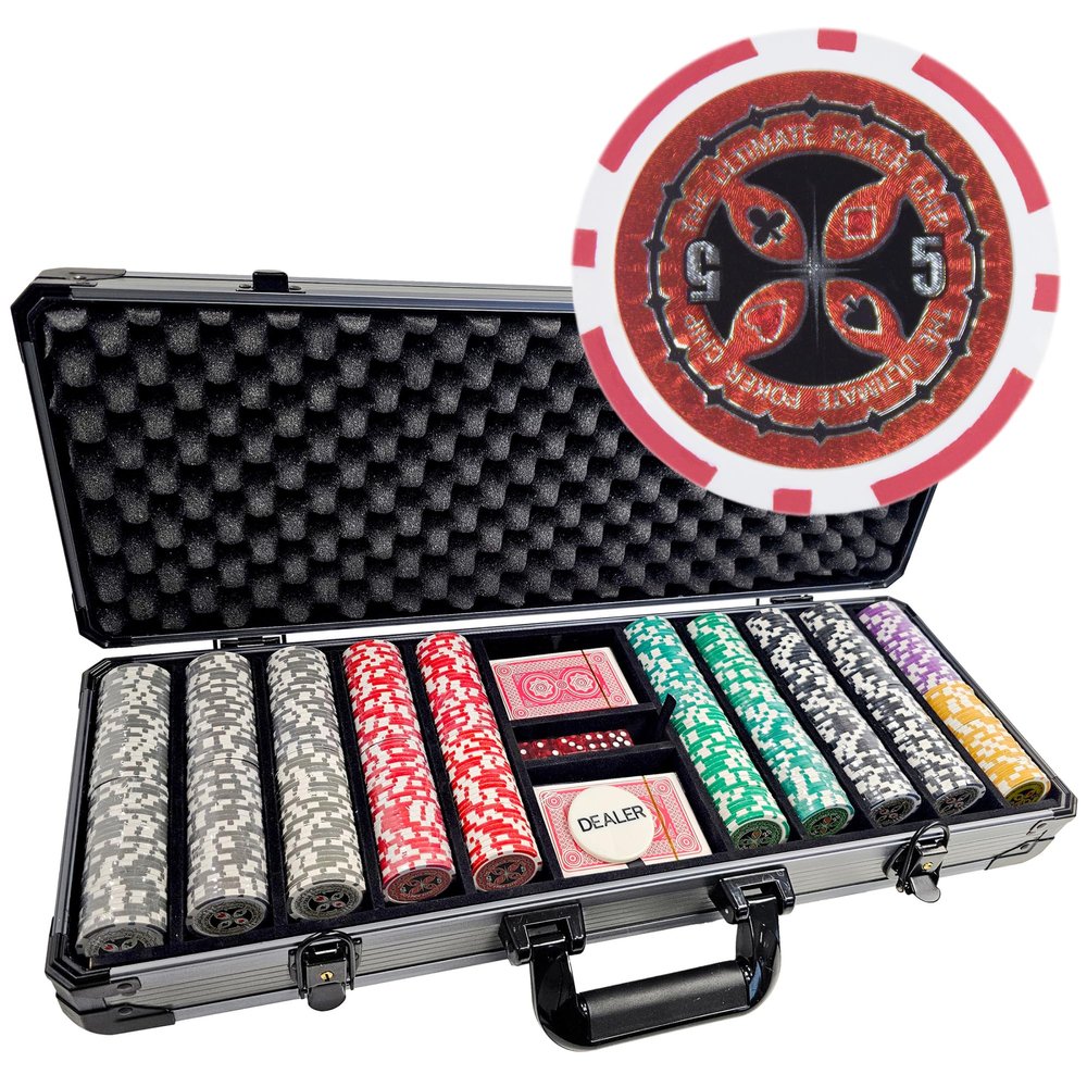 Playzaic 500-piece Aluminum The Ultimate Poker Chip Case - 14-gram Heavy Clay Composite Set - Casino Chips for Texas Holdem, Blackjack - Betting Game Accessories (500 ct. Deluxe Vault Case)