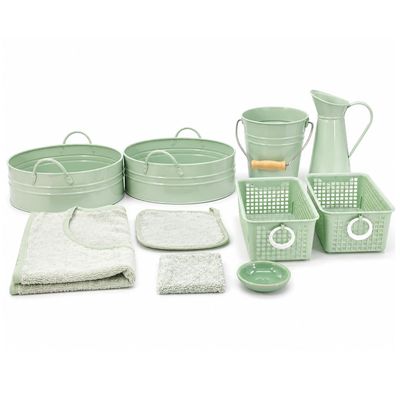 M.Vita Montessori Washing Cloths Activity Set Complete Practical Life Laundry Work with 2 Metal Basins, Pitcher, Pail, Apron & Tools Real Materials for Ages 3+