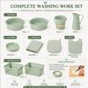 M.Vita Montessori Washing Cloths Activity Set Complete Practical Life Laundry Work with 2 Metal Basins, Pitcher, Pail, Apron & Tools Real Materials for Ages 3+ view 3