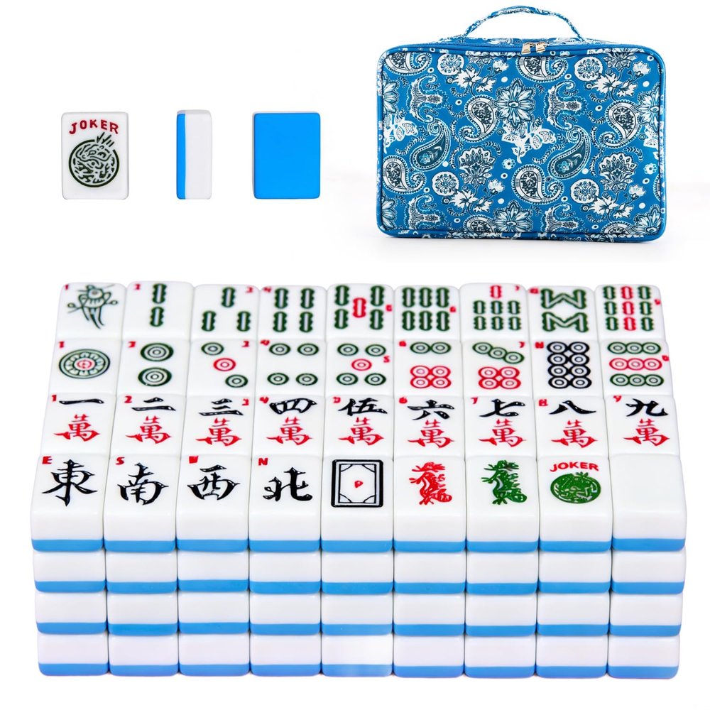 Bounprem American Mahjong Tile Set with166 Engraved Mahjong Tiles, Mahjong Tiles Bag and Accessories