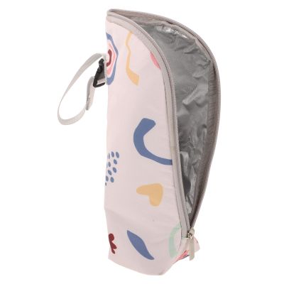 WEKAMOS Insulated Bottle Thermal Bag with Large Capacity, Portable Breastmilk Cooler Bag, Aluminum Lining, Beige Geometric Print, Outdoor Travel Bottle Warmer Carrier for Feeding
